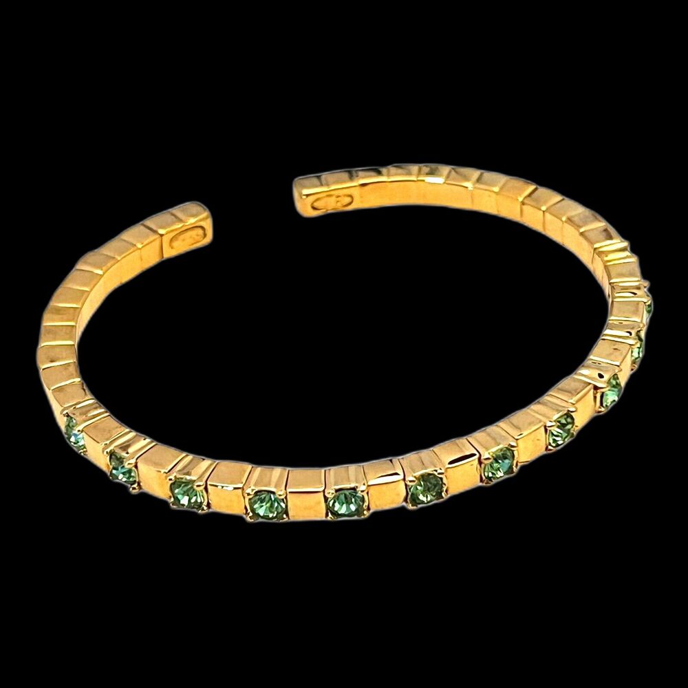 Vintage 1990s Joan Rivers Cuff Bracelet Gold Tone Green Crystals - 13G - Picture 2 of 3
